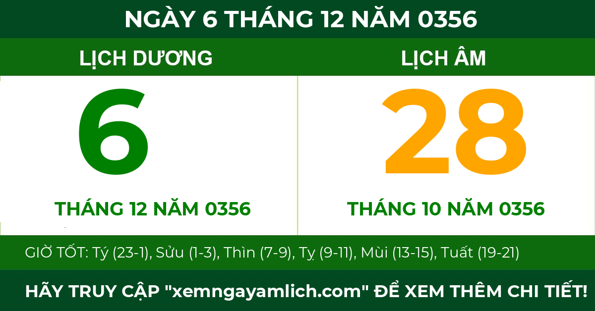 lịch âm ngày 6 tháng 12 năm 0356