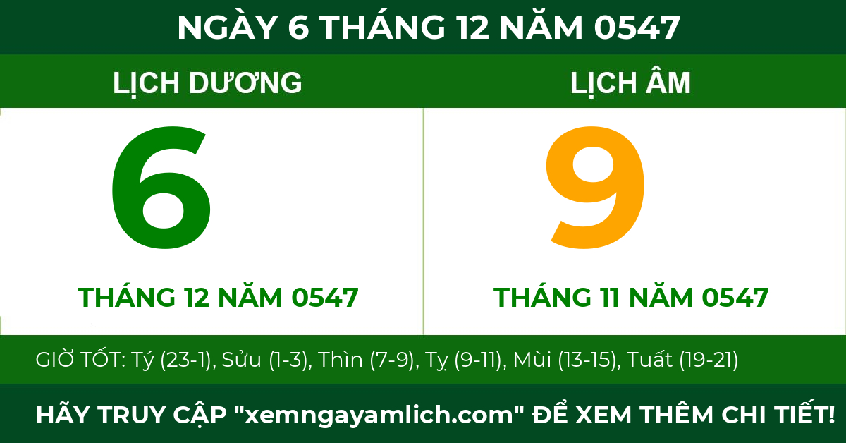 lịch âm ngày 6 tháng 12 năm 0547
