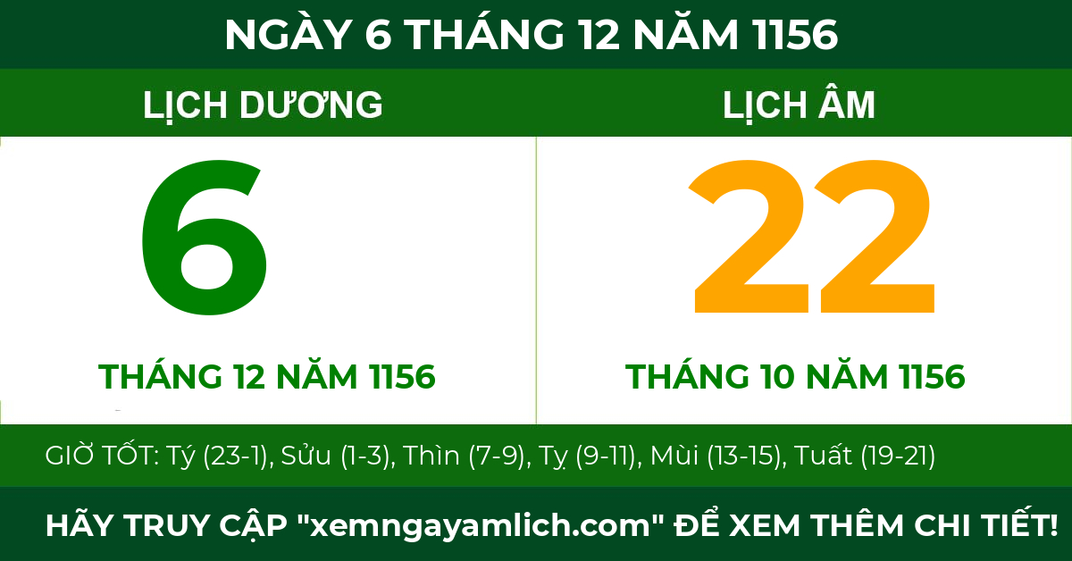 lịch âm ngày 6 tháng 12 năm 1156