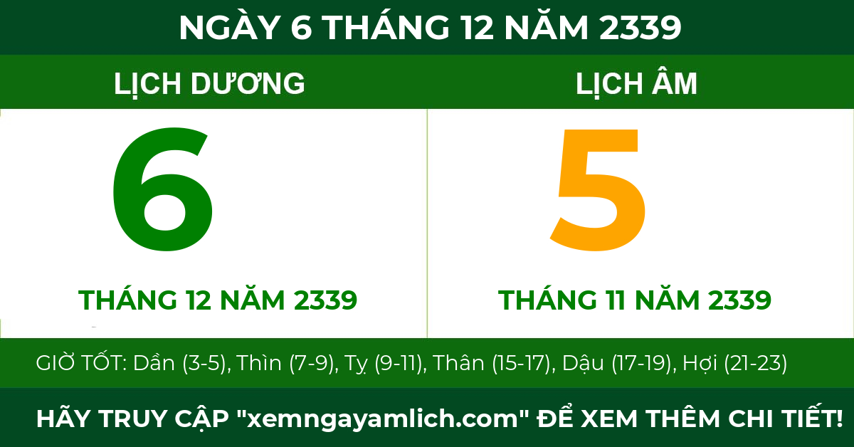lịch âm ngày 6 tháng 12 năm 2339