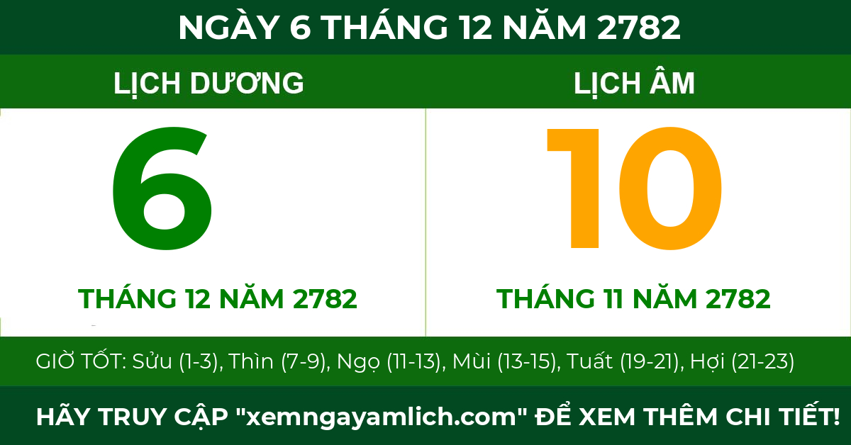 lịch âm ngày 6 tháng 12 năm 2782