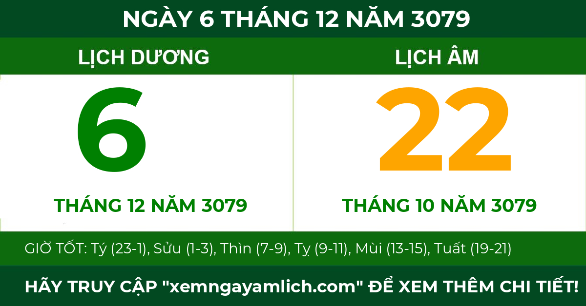lịch âm ngày 6 tháng 12 năm 3079