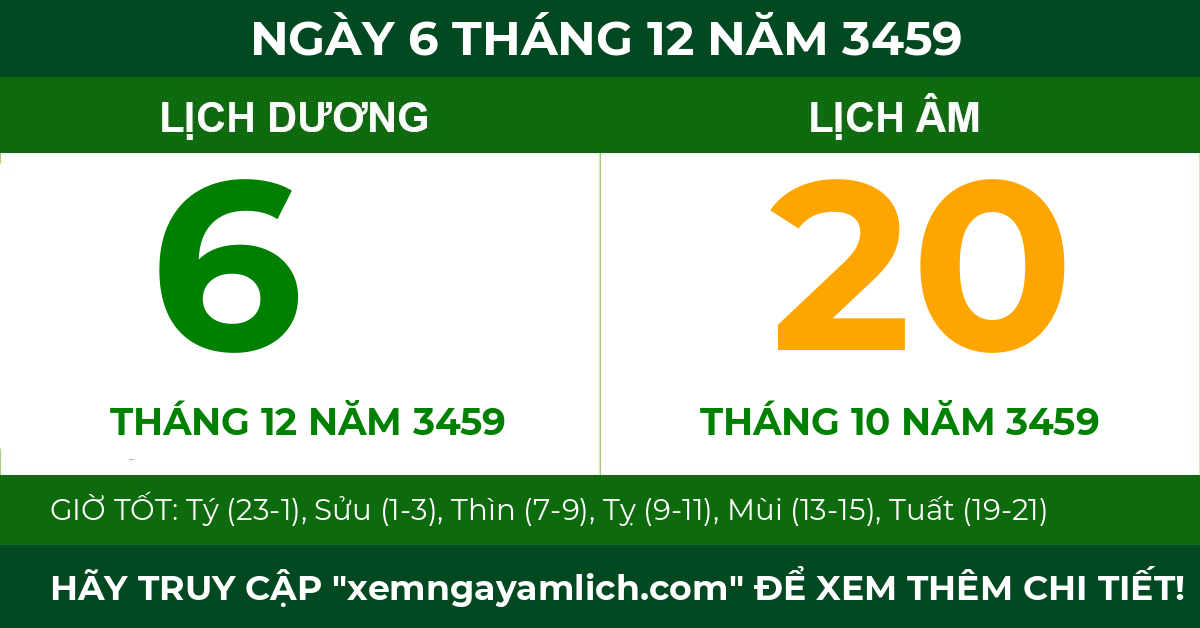 lịch âm ngày 6 tháng 12 năm 3459
