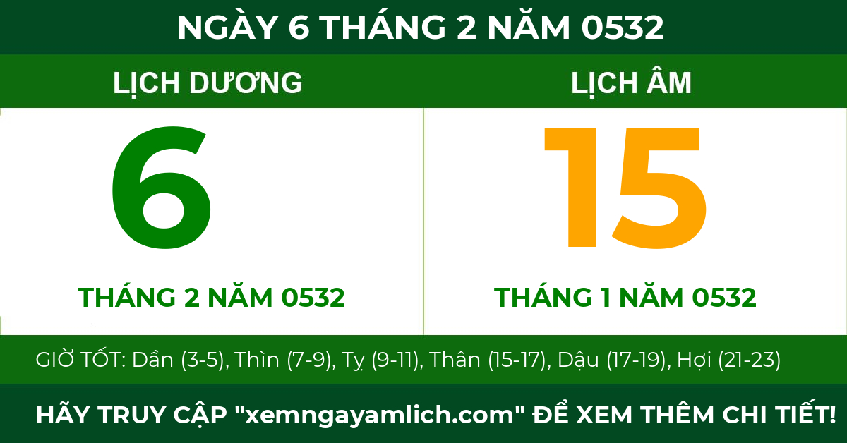 lịch âm ngày 6 tháng 2 năm 0532
