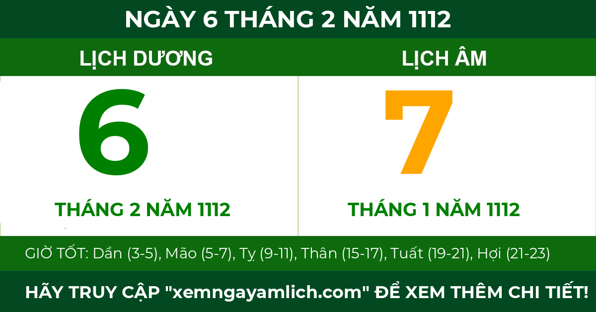 lịch âm ngày 6 tháng 2 năm 1112