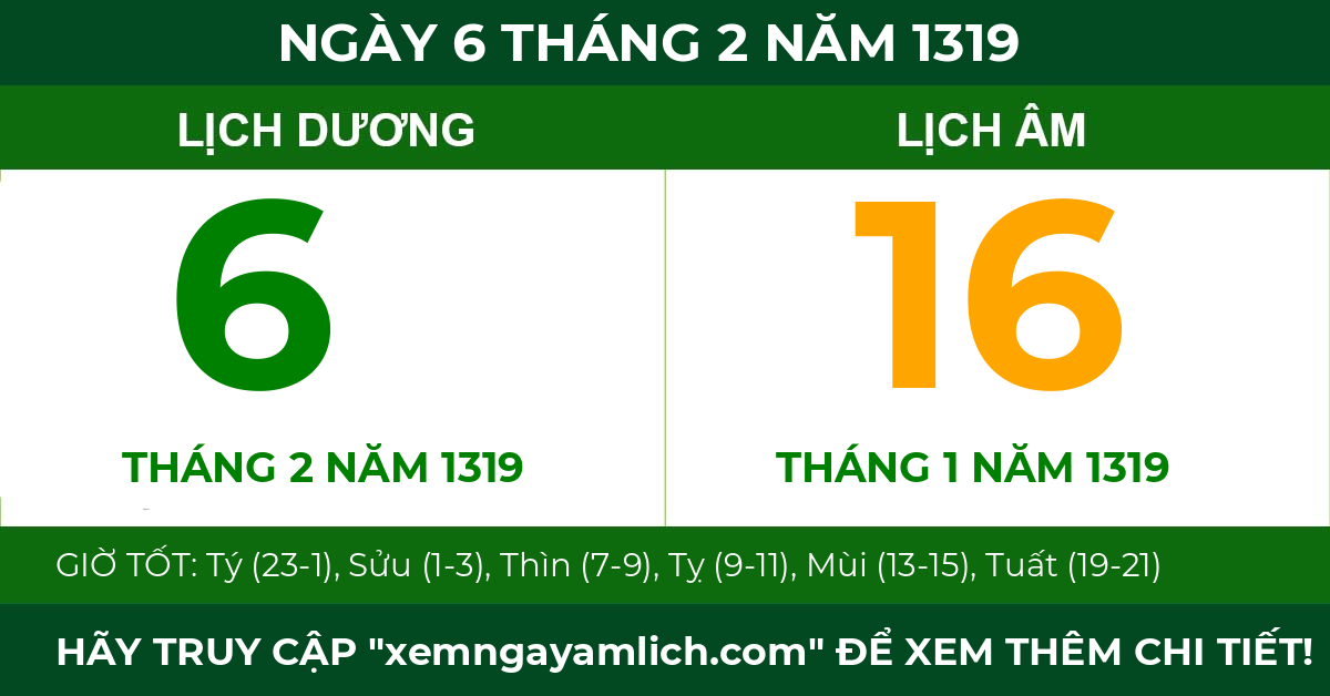 lịch âm ngày 6 tháng 2 năm 1319