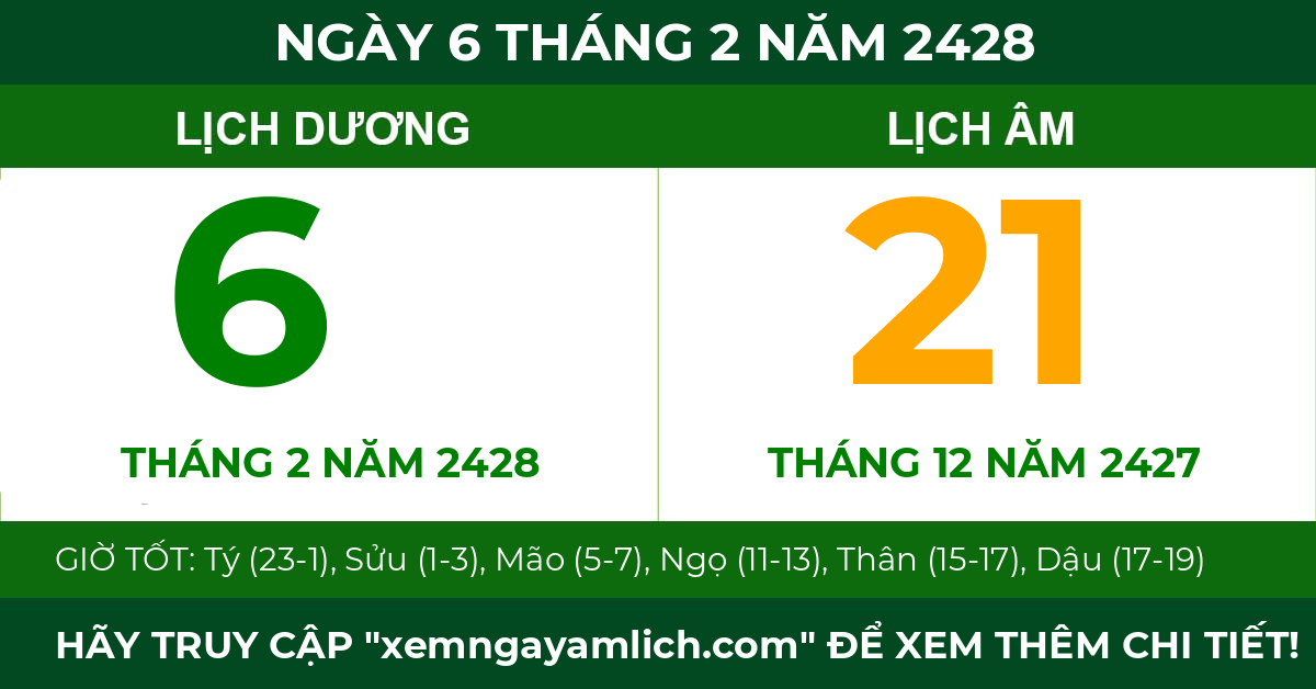 lịch âm ngày 6 tháng 2 năm 2428