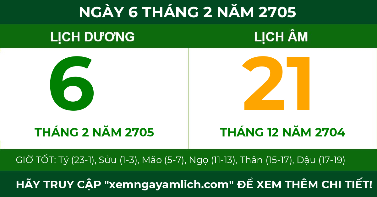 lịch âm ngày 6 tháng 2 năm 2705