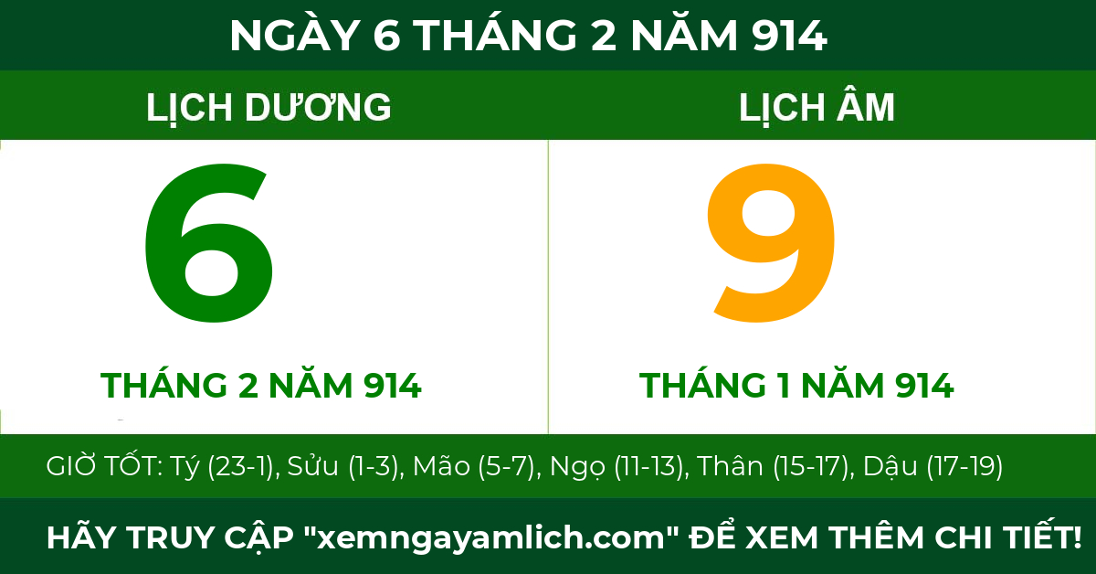 lịch âm ngày 6 tháng 2 năm 914