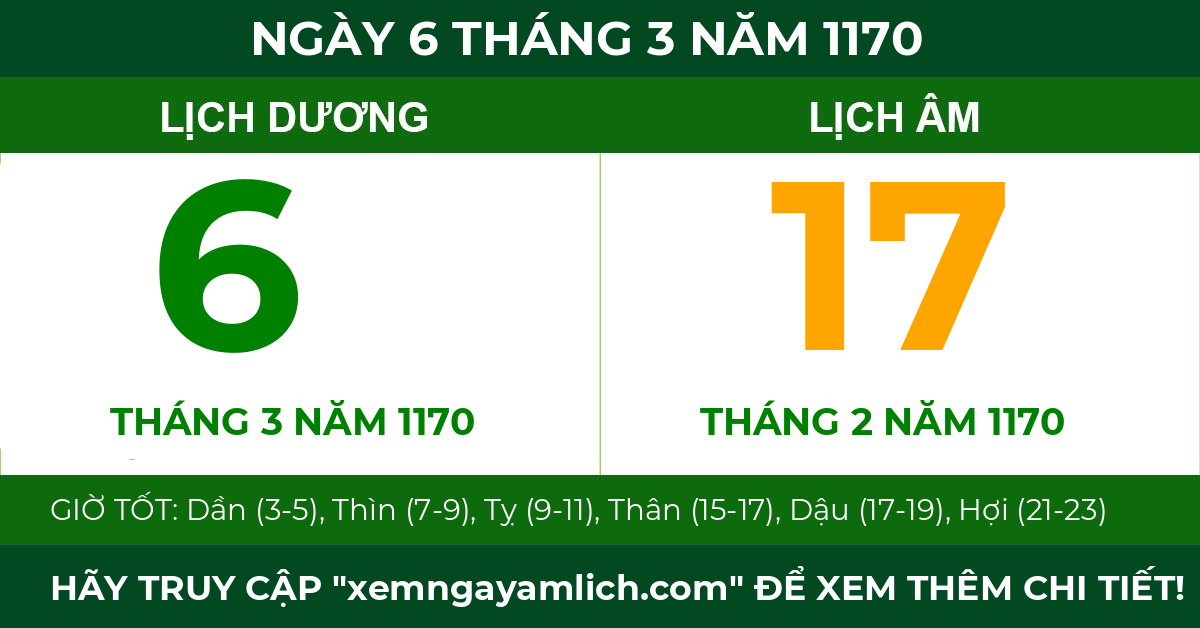 lịch âm ngày 6 tháng 3 năm 1170