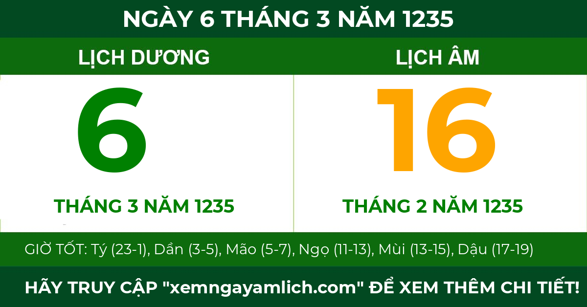 lịch âm ngày 6 tháng 3 năm 1235