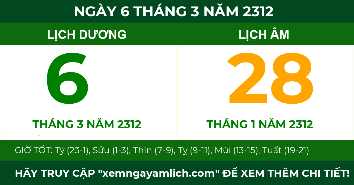 lịch âm ngày 6 tháng 3 năm 2312