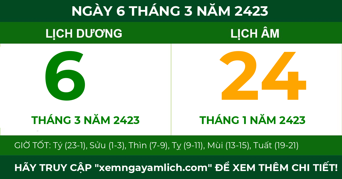 lịch âm ngày 6 tháng 3 năm 2423