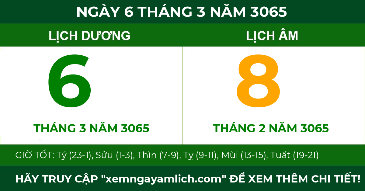 lịch âm ngày 6 tháng 3 năm 3065