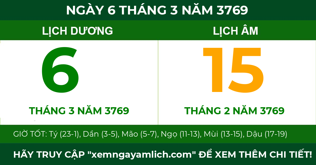 lịch âm ngày 6 tháng 3 năm 3769