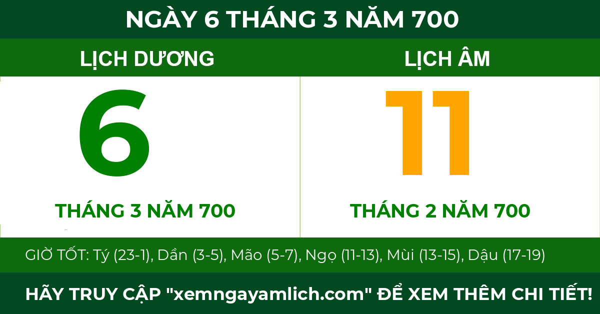 lịch âm ngày 6 tháng 3 năm 700
