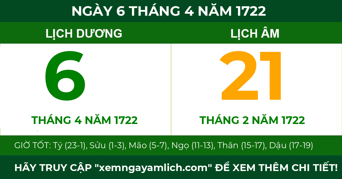 lịch âm ngày 6 tháng 4 năm 1722