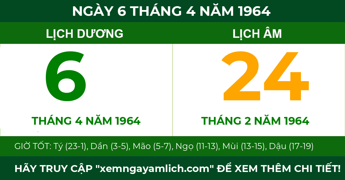 lịch âm ngày 6 tháng 4 năm 1964