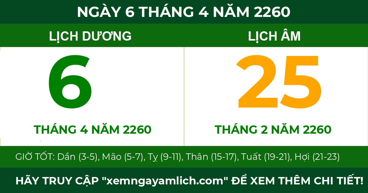 lịch âm ngày 6 tháng 4 năm 2260