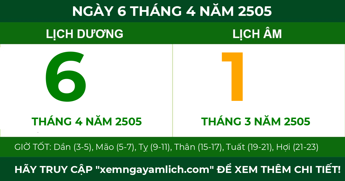 lịch âm ngày 6 tháng 4 năm 2505