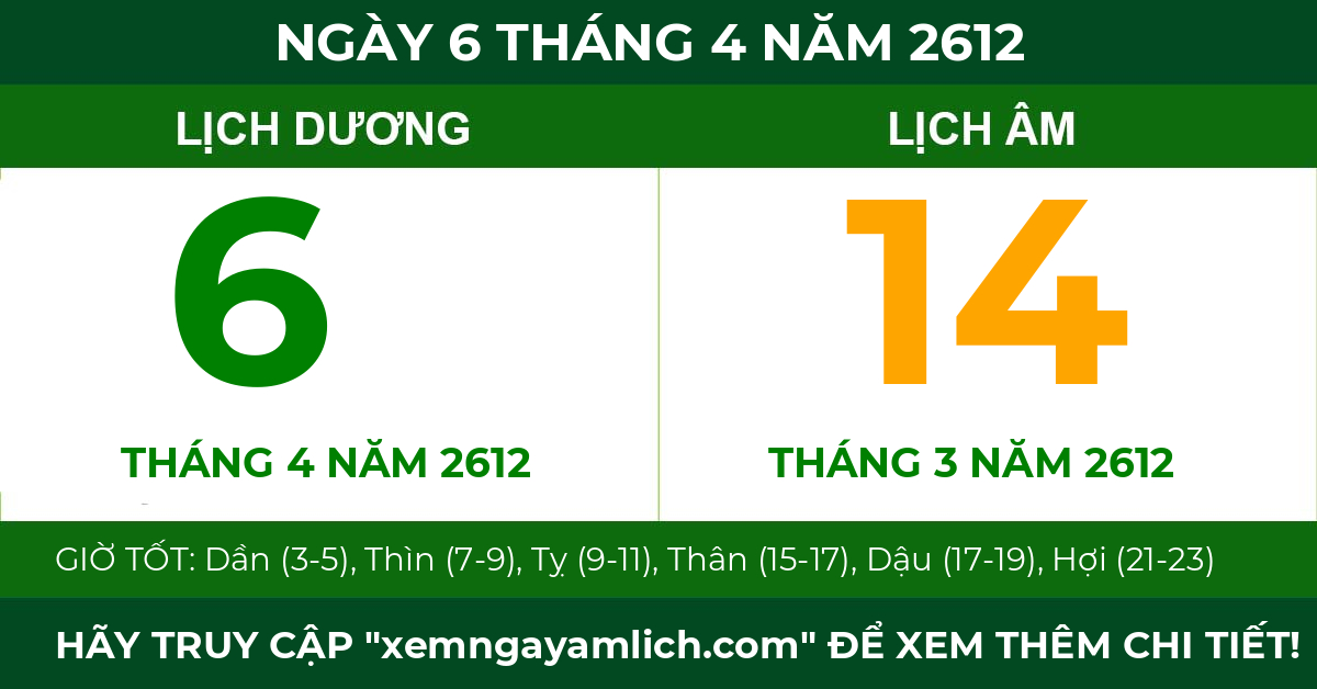 lịch âm ngày 6 tháng 4 năm 2612