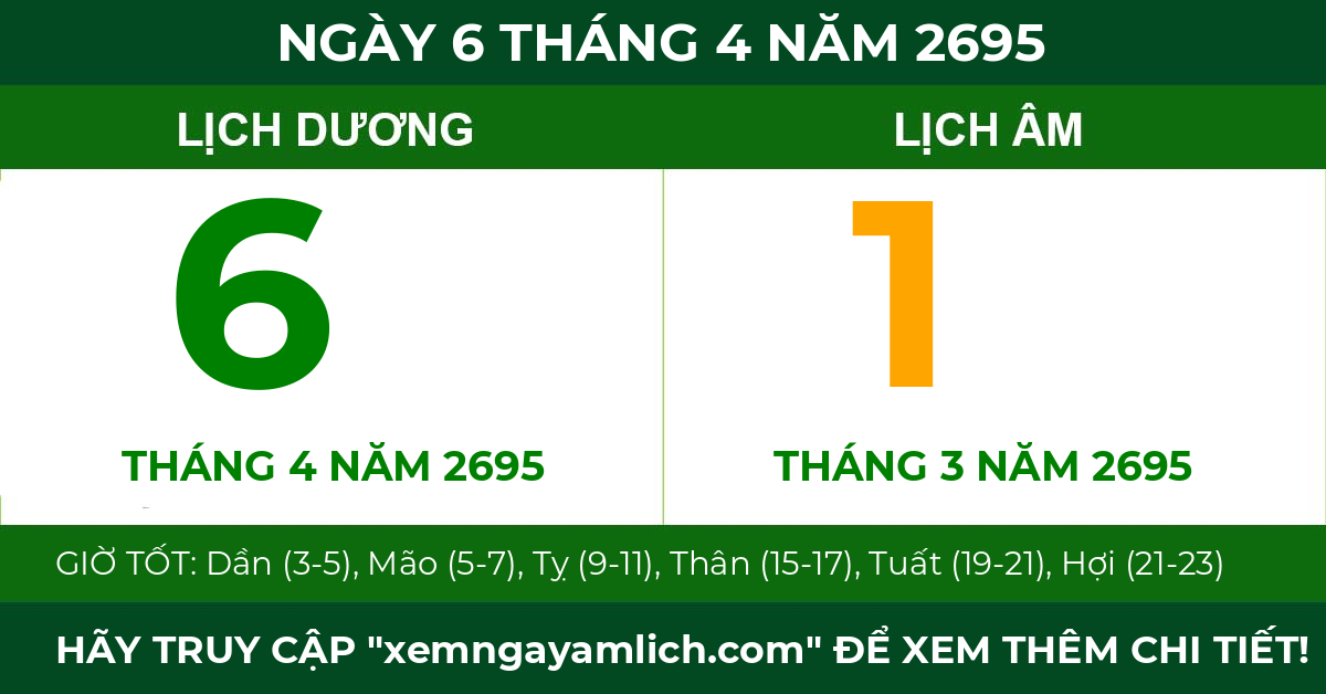 lịch âm ngày 6 tháng 4 năm 2695