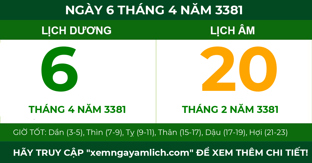 lịch âm ngày 6 tháng 4 năm 3381