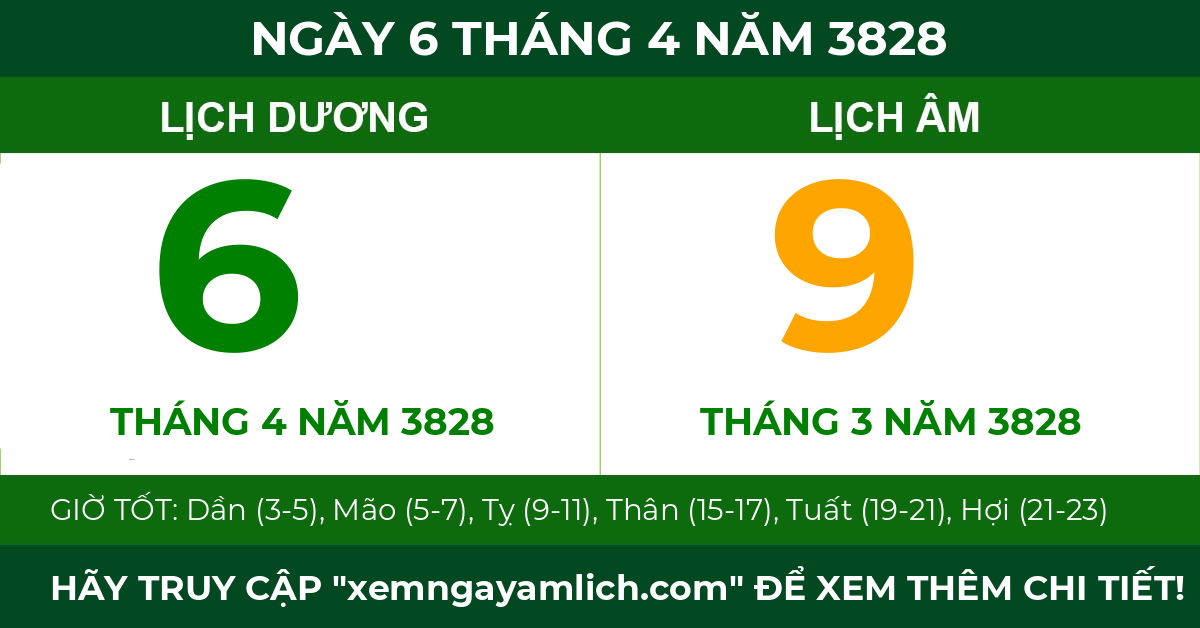 lịch âm ngày 6 tháng 4 năm 3828
