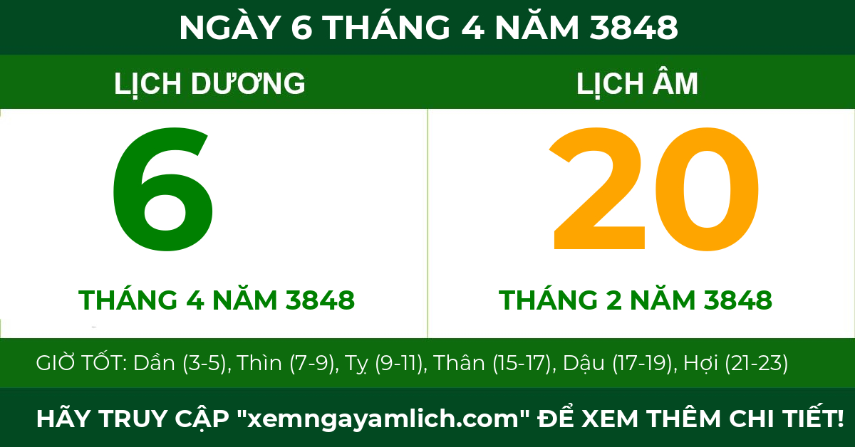 lịch âm ngày 6 tháng 4 năm 3848