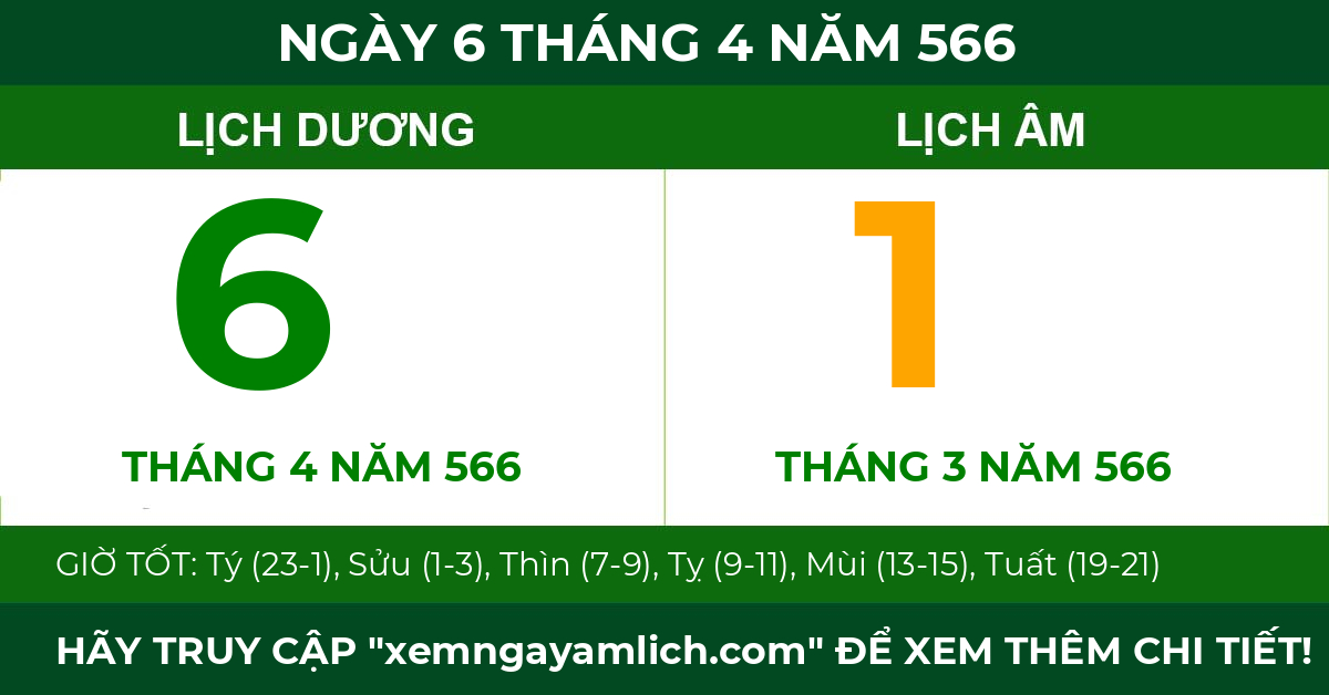 lịch âm ngày 6 tháng 4 năm 566