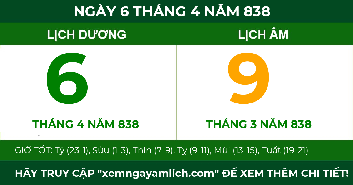 lịch âm ngày 6 tháng 4 năm 838