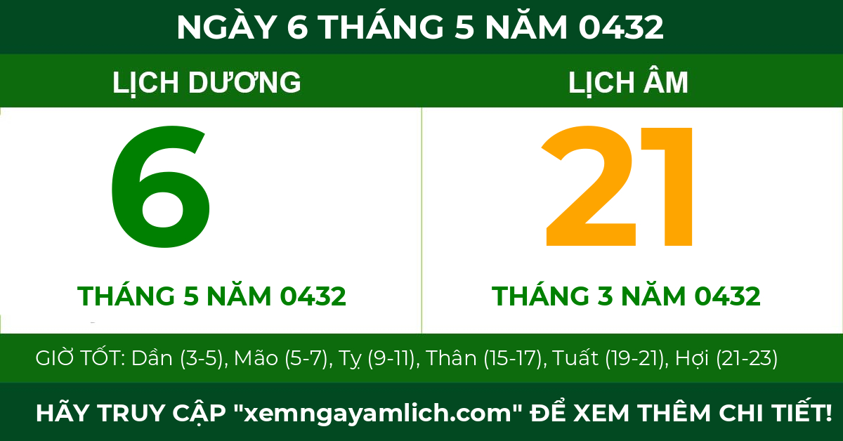 lịch âm ngày 6 tháng 5 năm 0432