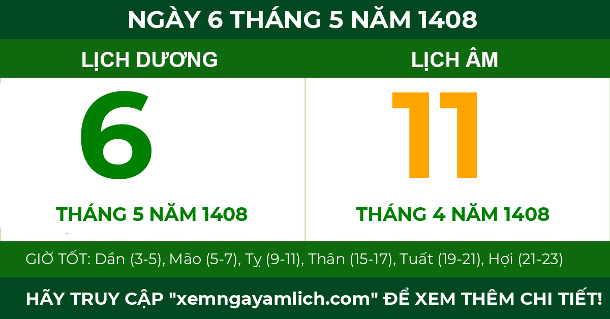 lịch âm ngày 6 tháng 5 năm 1408