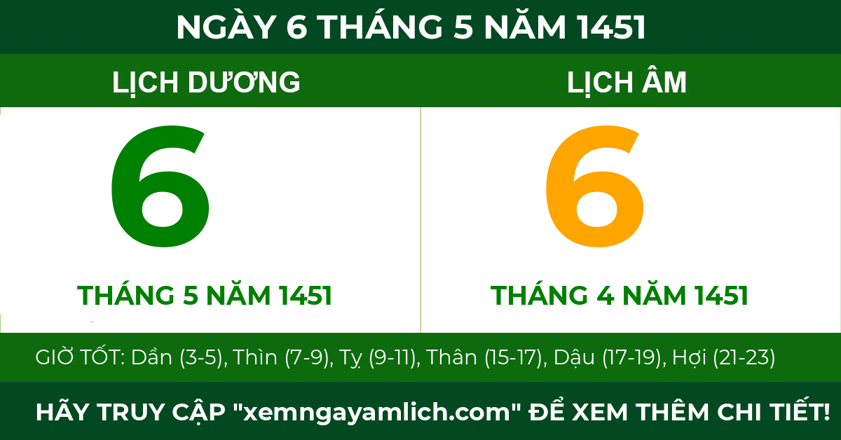 lịch âm ngày 6 tháng 5 năm 1451