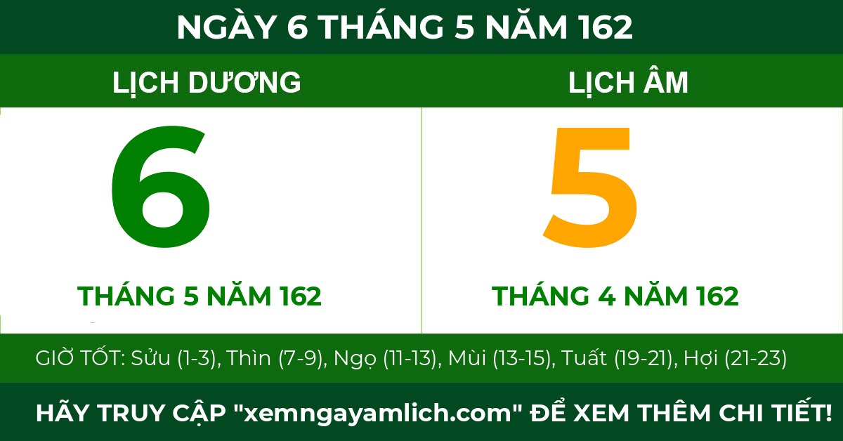 lịch âm ngày 6 tháng 5 năm 162