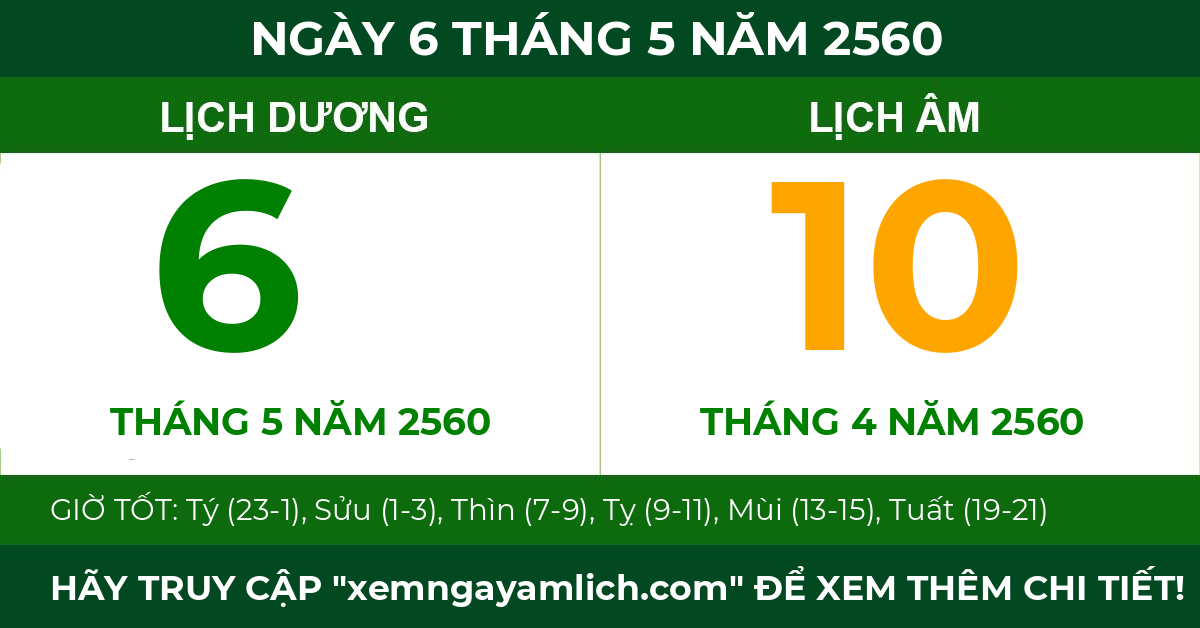 lịch âm ngày 6 tháng 5 năm 2560