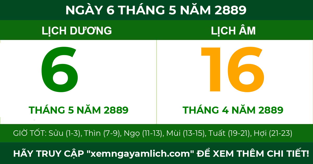 lịch âm ngày 6 tháng 5 năm 2889