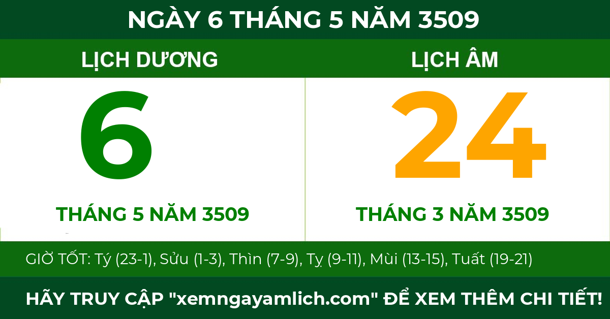 lịch âm ngày 6 tháng 5 năm 3509