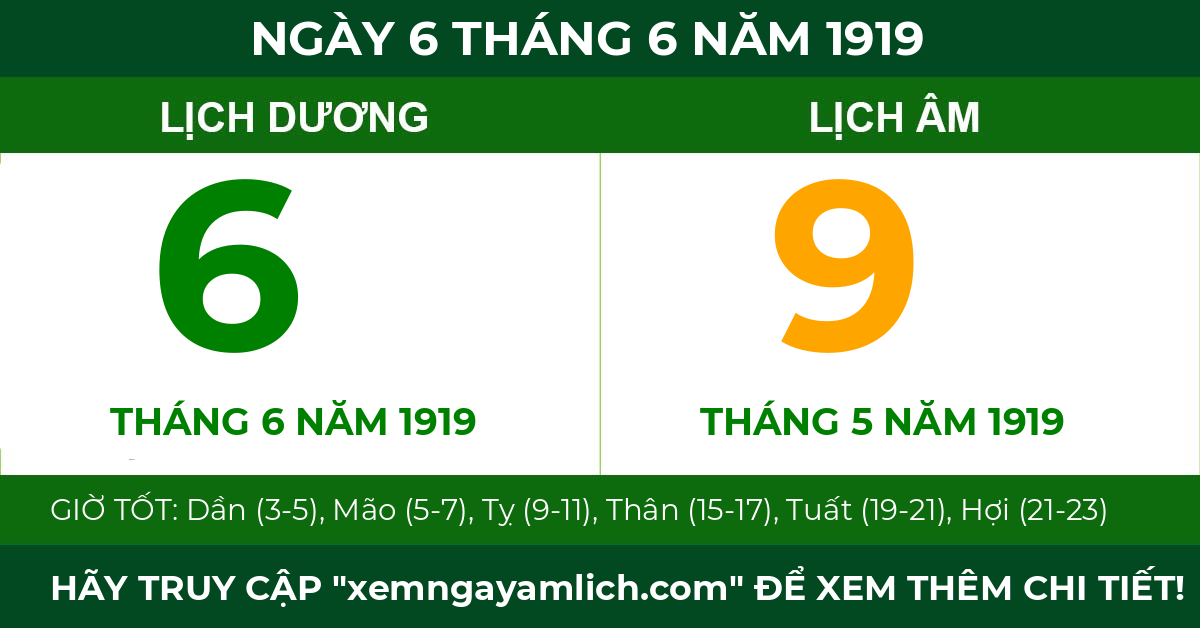 lịch âm ngày 6 tháng 6 năm 1919