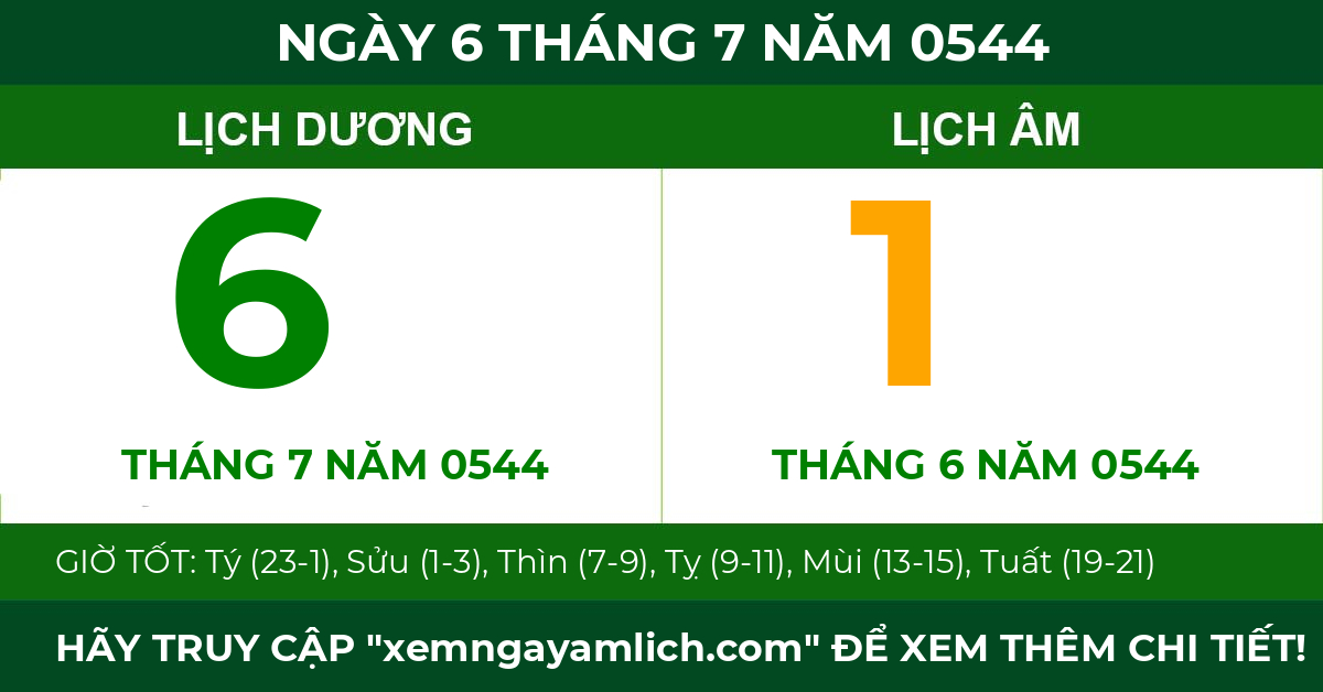lịch âm ngày 6 tháng 7 năm 0544