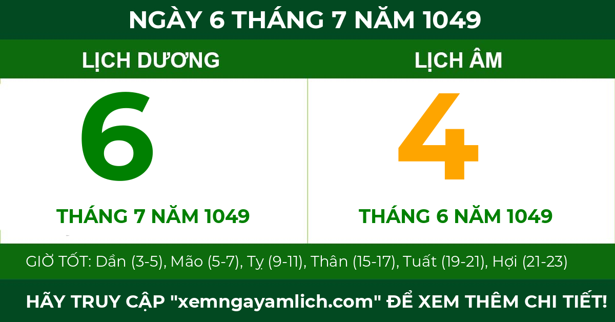 lịch âm ngày 6 tháng 7 năm 1049