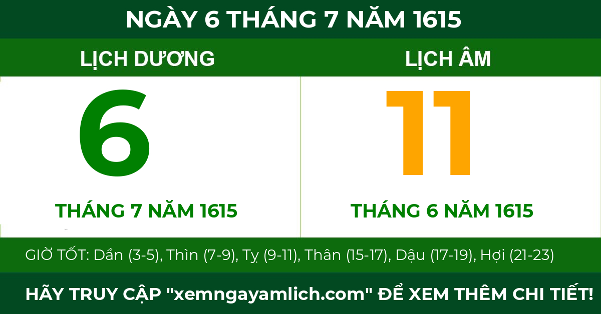 lịch âm ngày 6 tháng 7 năm 1615