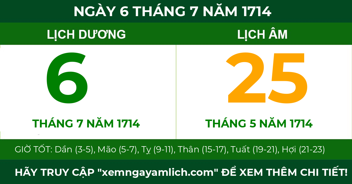 lịch âm ngày 6 tháng 7 năm 1714