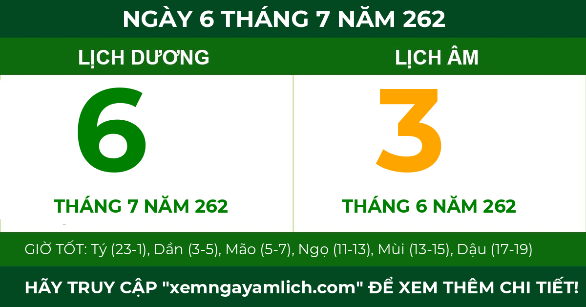 lịch âm ngày 6 tháng 7 năm 262