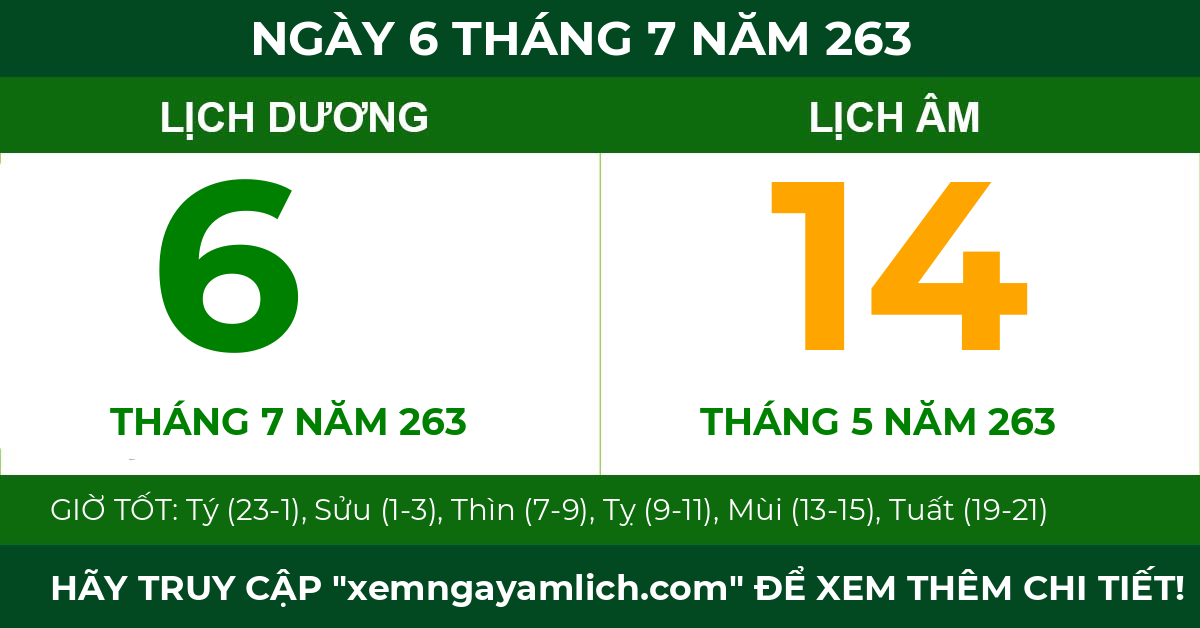 lịch âm ngày 6 tháng 7 năm 263