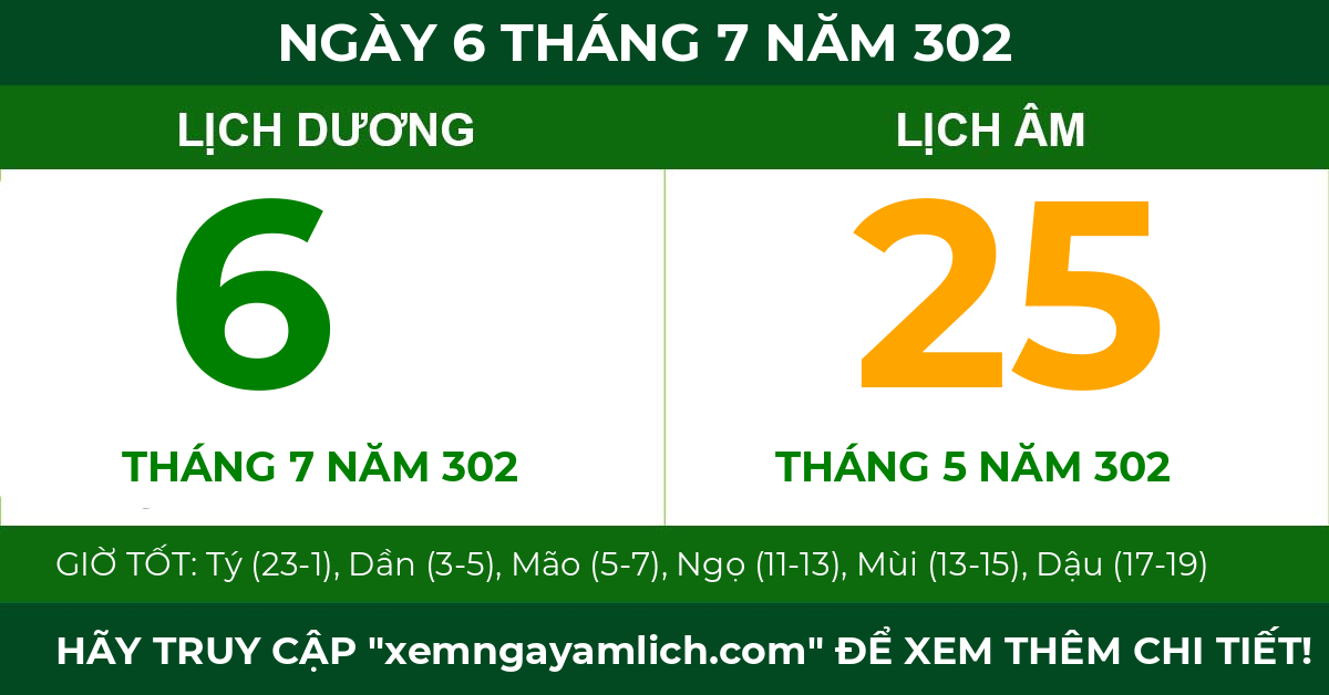 lịch âm ngày 6 tháng 7 năm 302