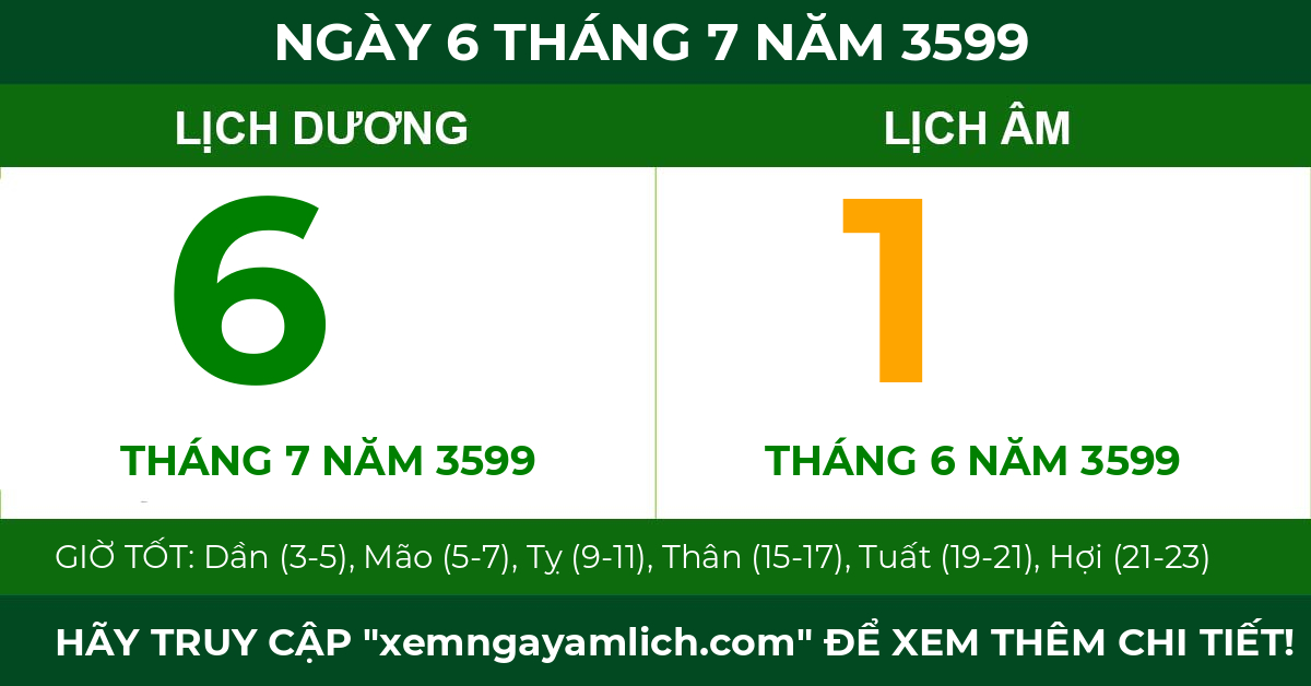 lịch âm ngày 6 tháng 7 năm 3599