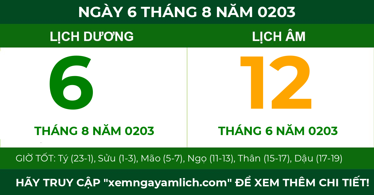 lịch âm ngày 6 tháng 8 năm 0203