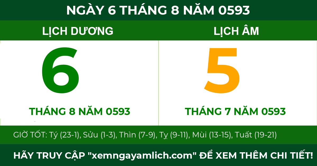 lịch âm ngày 6 tháng 8 năm 0593