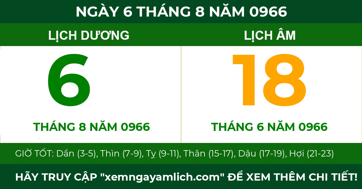 lịch âm ngày 6 tháng 8 năm 0966